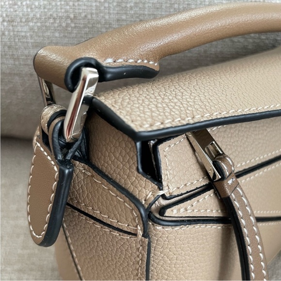 Mini Geo Panel Structured Bicolor Top Handle Bag - Taupe & Brown - Picture 4 of 13